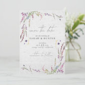 ワイルドフラワーモダンの水の色日付を保存 招待状 (スタンド正面)