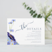 ワイルドフラワーモダンの水彩青結婚の詳細 エンクロージャーカード (スタンド正面)