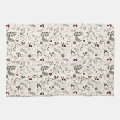 ワイルドフラワーモダンの水色のクリスマスパターン キッチンタオル (横)