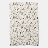 ワイルドフラワーモダンの水色のクリスマスパターン キッチンタオル (縦)