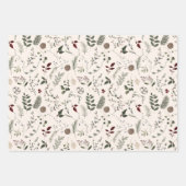 ワイルドフラワーモダンの水色のクリスマスパターン ラッピングペーパーシート (正面3)