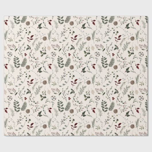 ワイルドフラワーモダンの水色のクリスマスパターン ラッピングペーパー (フラット)