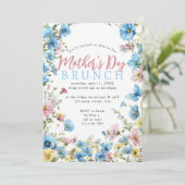 ワイルドフラワーモダンの水色マザーズデイブランチ 招待状 (スタンド正面)