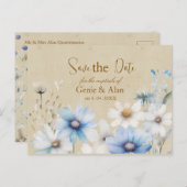 ワイルドフラワーモダンの結婚式の日付を保存 ポストカード (正面/裏面)