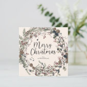 ワイルドフラワーモダンの葉のリーススクリプトのクリスマス シーズンカード (スタンド正面)