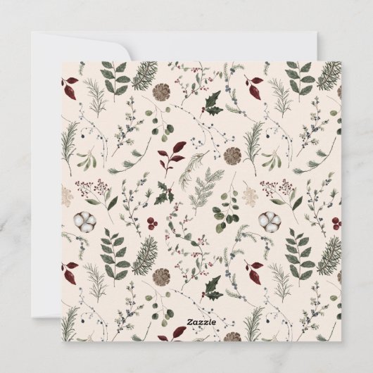 ワイルドフラワーモダンの葉のリーススクリプトのクリスマス シーズンカード (裏面)