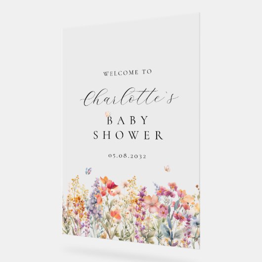 ワイルドフラワーモダンの赤ちゃんシャワーへようこそ アクリルサイン (傾斜)