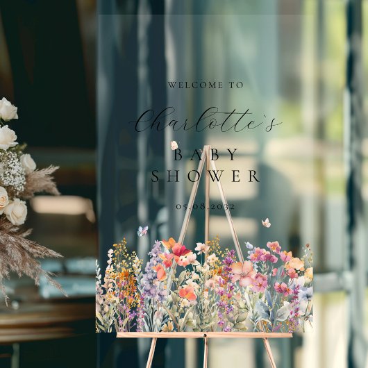 ワイルドフラワーモダンの赤ちゃんシャワーへようこそ アクリルサイン