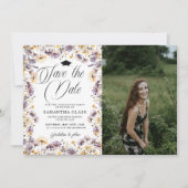 ワイルドフラワーモダンは写真の卒業日を保存 招待状 (正面)