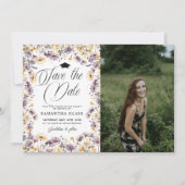 ワイルドフラワーモダンは写真の卒業日を保存 招待状 (正面)