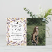 ワイルドフラワーモダンは写真の卒業日を保存 招待状 (スタンド正面)