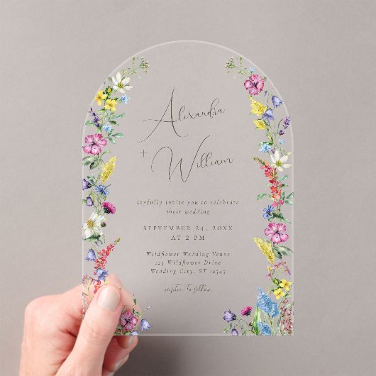 ワイルドフラワーモダンアーチボホ結婚ズ アクリル招待状 (インサイチュ (ポータブル))
