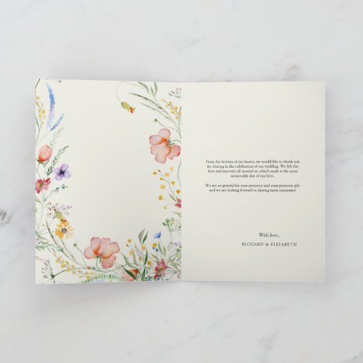 ワイルドフラワーモダンエレガミニマルントウェディング サンキューカード (内部)