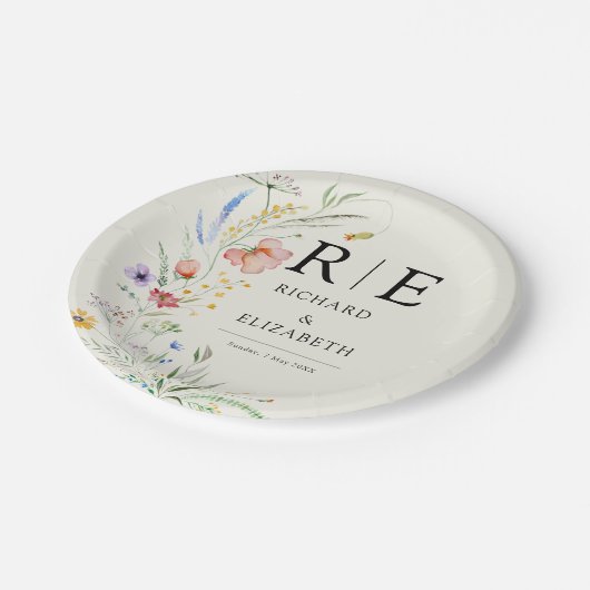 ワイルドフラワーモダンエレガミニマルントウェディング ペーパープレート (アングル)