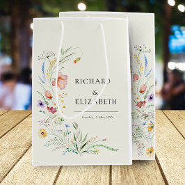 ワイルドフラワーモダンエレガミニマルントウェディング ミディアムペーパーバッグ