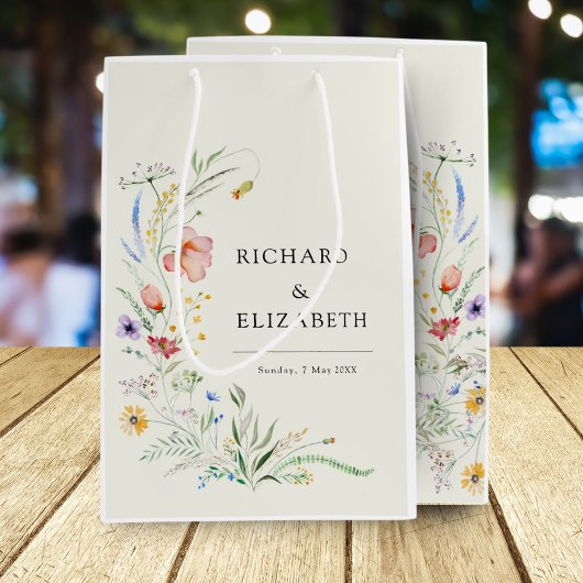 ワイルドフラワーモダンエレガミニマルントウェディング ミディアムペーパーバッグ