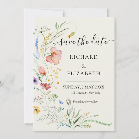 ワイルドフラワーモダンエレガミニマルントウェディング 招待状 (正面)