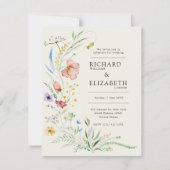 ワイルドフラワーモダンエレガミニマルントウェディング 招待状 (正面)