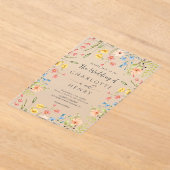 ワイルドフラワーモダンエレガント庭園の結婚式 アクリル招待状 (レイダウン)