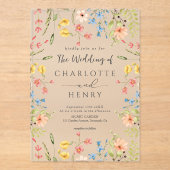 ワイルドフラワーモダンエレガント庭園の結婚式 アクリル招待状 (正面)