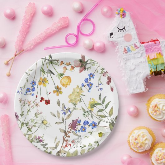 ワイルドフラワーモダンガーデン緑の赤ちゃんシャワー ペーパープレート (パーティー)