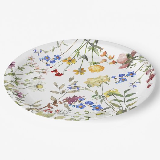 ワイルドフラワーモダンガーデン緑の赤ちゃんシャワー ペーパープレート (アングル)