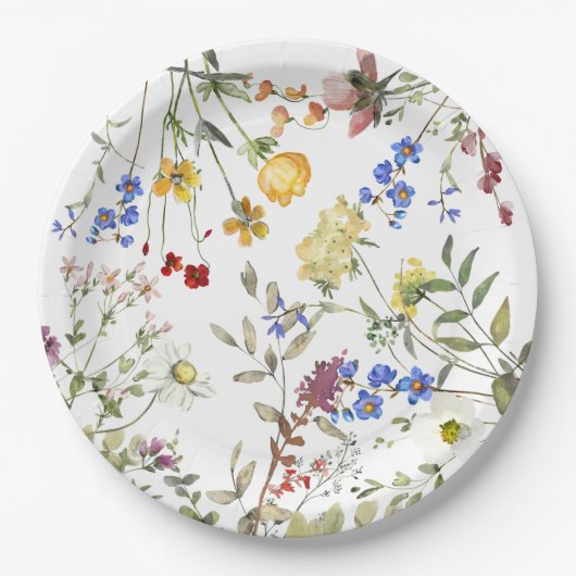 ワイルドフラワーモダンガーデン緑の赤ちゃんシャワー ペーパープレート (正面)