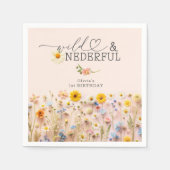 ワイルドフラワーモダンガール1歳の誕生日 スタンダードカクテルナプキン (正面)