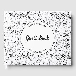 ワイルドフラワーモダンク結婚モノクロ ゲストブック