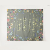 ワイルドフラワーモダングリー結婚ズ歓迎の背景 タペストリー (正面(横))