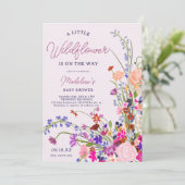 ワイルドフラワーモダンスクリプトの赤ちゃんシャワー 招待状 (スタンド正面)