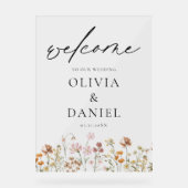 ワイルドフラワーモダンス結婚スクリプトのエレガント歓迎 アクリルサイン (正面)