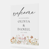 ワイルドフラワーモダンス結婚スクリプトのエレガント歓迎 アクリルサイン (傾斜)