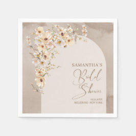 ワイルドフラワーモダンズアイボリーアーチフレームブライダルシャワー スタンダードカクテルナプキン
