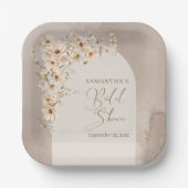 ワイルドフラワーモダンズアイボリーボホアーチブライダルシャワー ペーパープレート (正面)