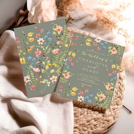 ワイルドフラワーモダンズエレガントガーデン結婚セージ 招待状