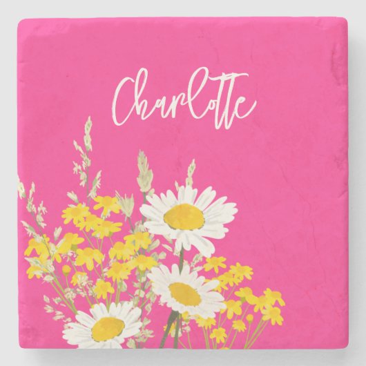 ワイルドフラワーモダンズカスタムモノグラム ストーンコースター (正面)