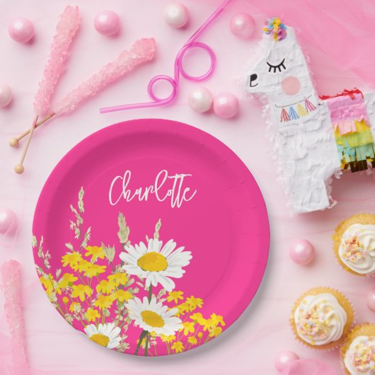 ワイルドフラワーモダンズカスタムモノグラム ペーパープレート (パーティー)