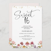 ワイルドフラワーモダンズスウィート16th誕生日招待状 招待状 (正面/裏面)