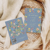 ワイルドフラワーモダンズダスティブルーQRコード結婚ズ 招待状