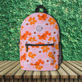 ワイルドフラワーモダンズピンクオレンジ追加ロゴ企業の プリントバックパック