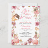 ワイルドフラワーモダンズフラッタトゥウィールフェアリー誕生日 招待状 (正面)