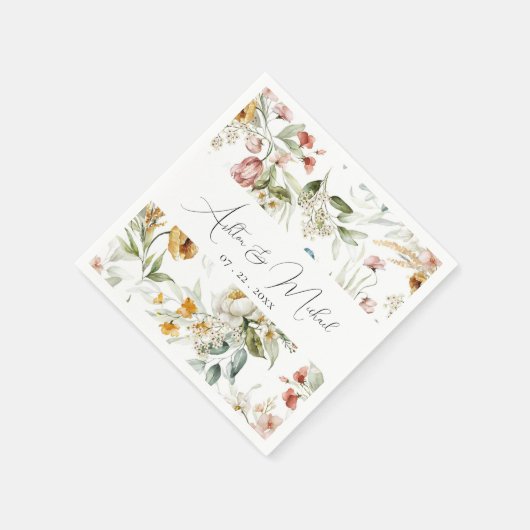 ワイルドフラワーモダンズミニマル結婚リスト スタンダードカクテルナプキン (角)