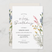 ワイルドフラワーモダンズ40th誕生日招待状 招待状 (正面/裏面)