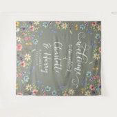 ワイルドフラワーモダンセージの結婚歓迎の背景 タペストリー (正面(横))