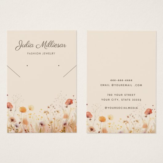 ワイルドフラワーモダンネックレスイヤリング表示カード (正面&裏面)