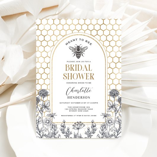 ワイルドフラワーモダンハニービーブライダルシャワー 招待状