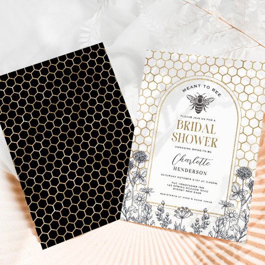 ワイルドフラワーモダンハニービーブライダルシャワー 招待状