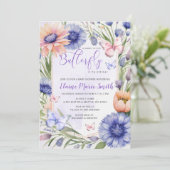 ワイルドフラワーモダンパープルバタフライベビーシャワー 招待状 (スタンド正面)