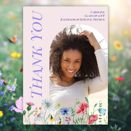 ワイルドフラワーモダンピンク卒業2025アーチ写真 サンキューカード